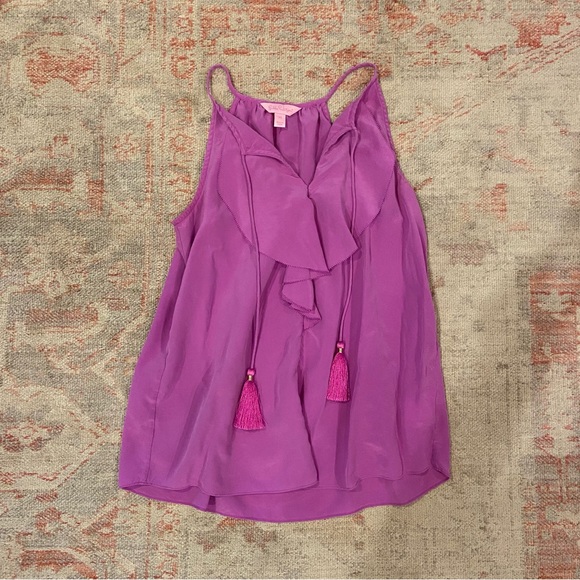 Lilly Pulitzer 100% Silk Lachelle Top with Tassels XS - Picture 2 of 4